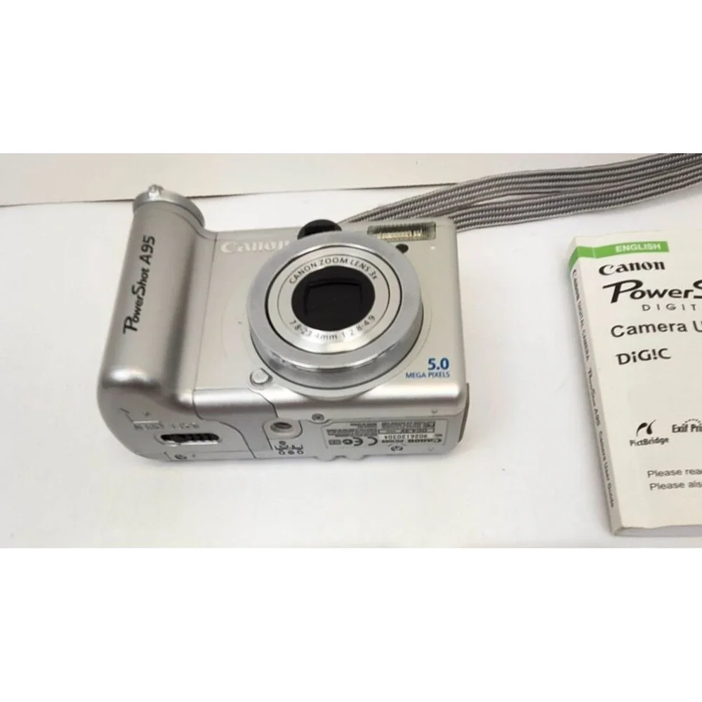 Canon PowerShot A95 Digital Camera 5.0 MP Silver w/ Accessories For Repair